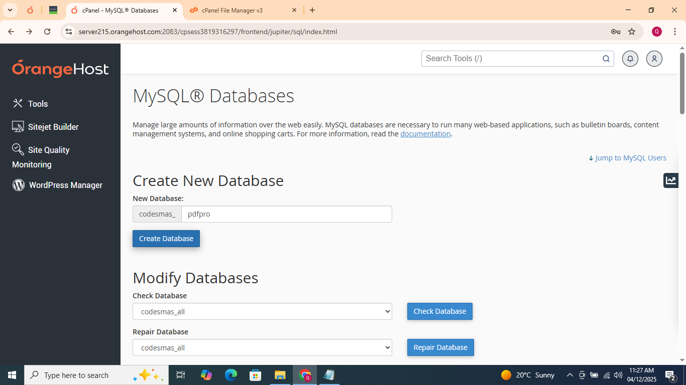 Create new database in cPanel