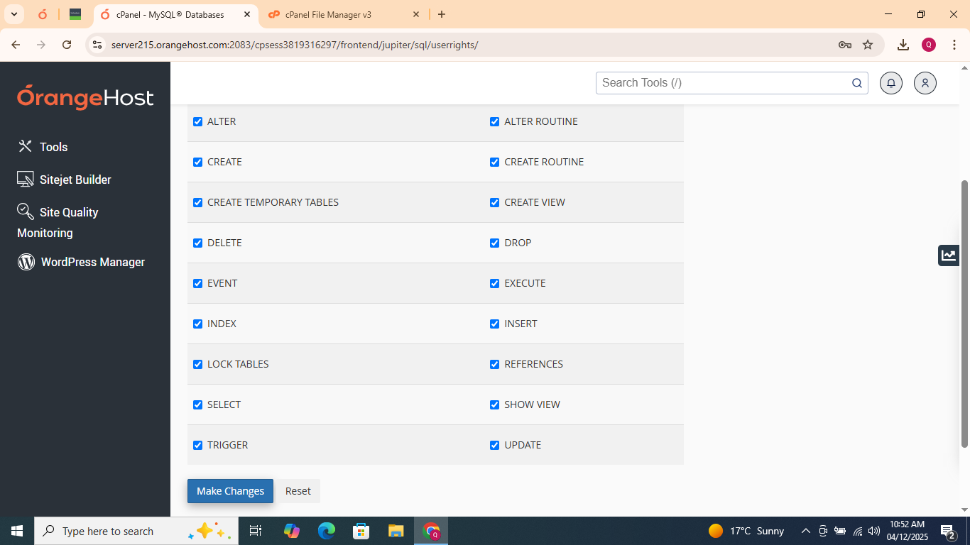 Assign privileges to database user