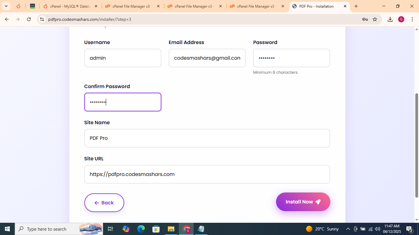 Site Configuration Form